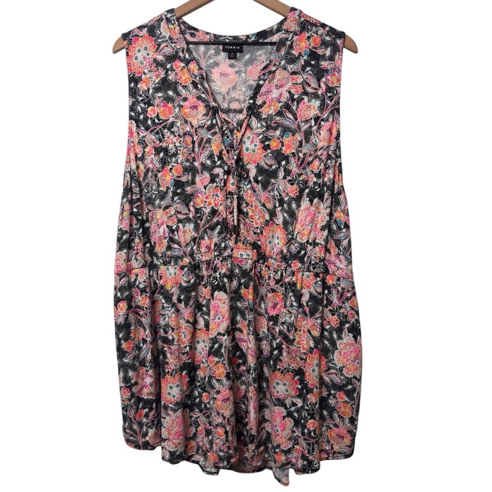 TORRID BABYDOLL STRETCH CHALLIS LACE-UP TUNIC SLEEVELESS TOP PLUS SIZE 5X